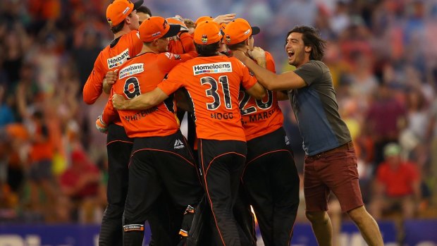 A pitch invader made his way on to the WACA pitch following the Scorchers' semi-final win in the BBL