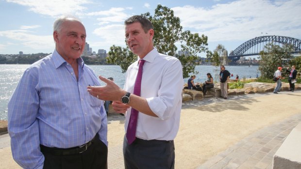 Former prime minister Paul Keating and NSW Premier Mike Baird at the opening of the reserve. 