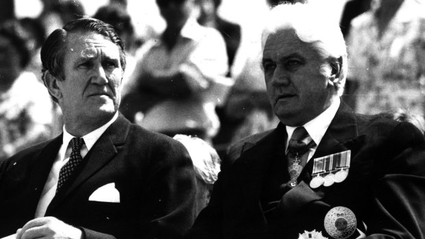 Malcolm Fraser and John Kerr at a service for Remembrance Day in 1976.