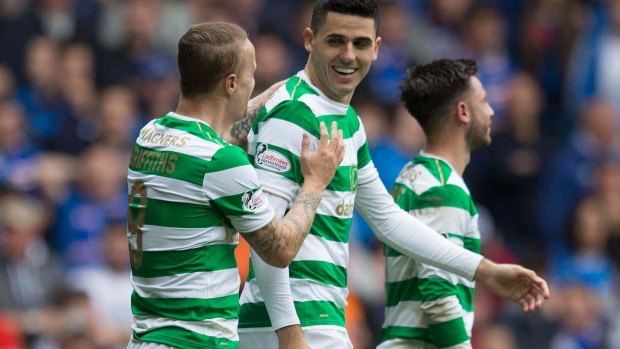 Reinforcements: Tom Rogic is back training with his Celtic teammates.