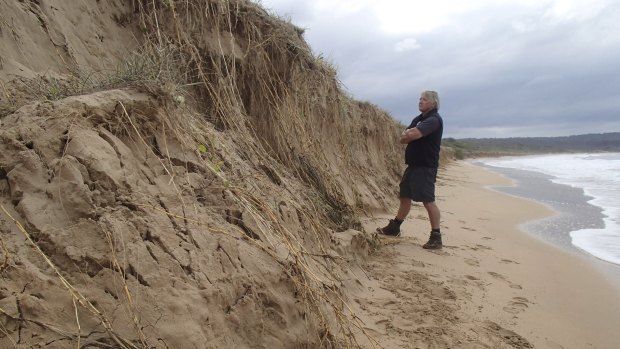 South Coast conservationist John Perkins inspects erosion at South Durras.