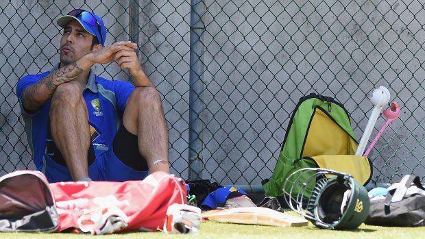 Mitchell Johnson looks on during an Australian nets session at The Gabba.