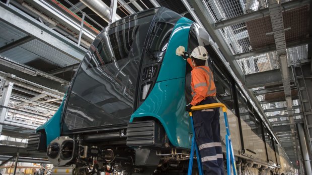 The first train for Sydney's $8.3 billion Metro Northwest at Rouse Hill. 