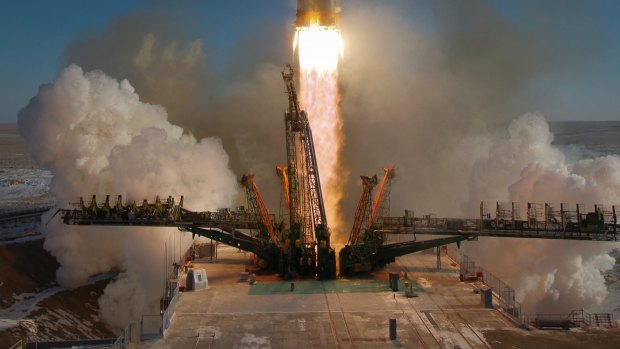 The Soyuz-FG rocket booster with Soyuz MS-07 space ship carrying a new crew to the International Space Station, ISS, blasts off at the Russian leased Baikonur cosmodrome, Kazakhstan on December 17.