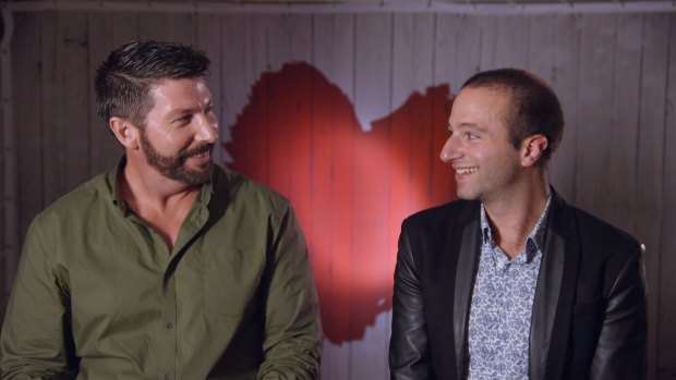 Iain Gardiner (L) and Harry T (R) make TV history on Seven's <i>First Dates</i>.