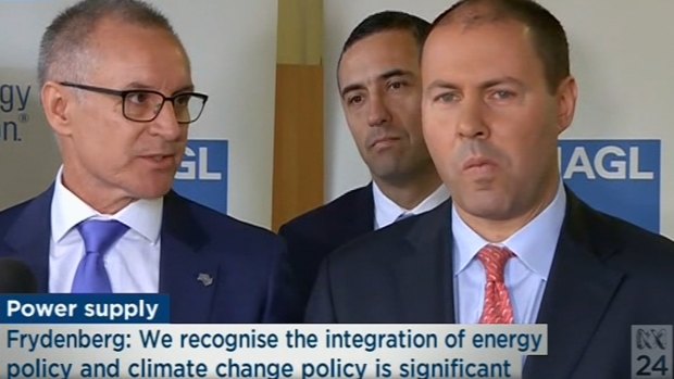 A still from the infamous Jay Weatherill and Josh Frydenberg press conference.