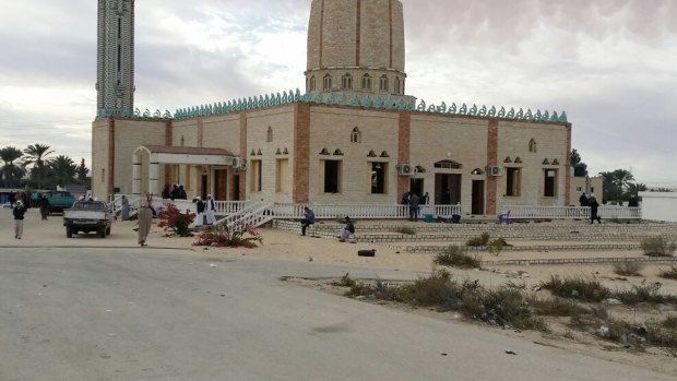 People gather at al-Rawdah Mosque in Bir al-Abd northern Sinai, Egypt a day after attackers killed hundreds of worshippers. The target of Islamist terrorism are often Muslims.