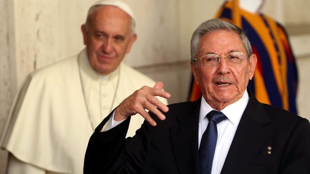 President of Cuba Raul Castro leaves the Vatican after a private audience with Pope Francis. 