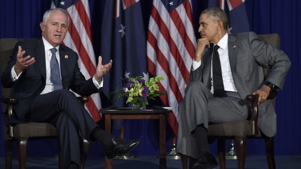 US President Barack Obama and Prime Minister Malcolm Turnbull in Manila on Tuesday. Turnbull says the main obstacle to the TPP being implemented is the US Congress.