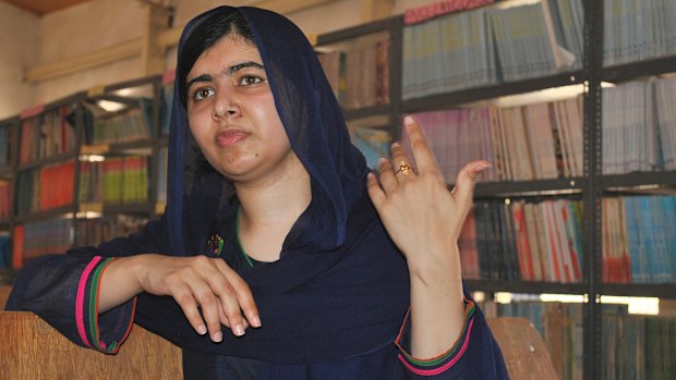 Nobel Peace laureate Malala Yousafzai during a visit to school in Maiduguri, Nigeria, in July.