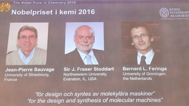 The Royal Academy of Sciences members reveal Jean-Pierre Sauvage, Fraser Stoddart and Bernard Feringa have been awarded the Nobel chemistry prize.