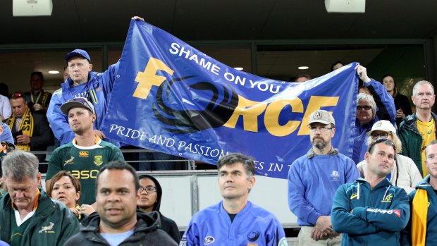 Angry: Supporters fly a banner in support of Western Force.