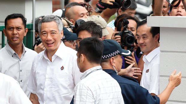 Prime Minister and People's Action Party (PAP) Secretary General Lee Hsien Loong at the nomination centre earlier this month.