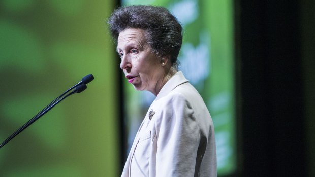 Princess Anne, Princess Royal speaks to the audience at the 26th Commonwealth Agricultural Conference at the Royal International Convention Centre in Brisbane.