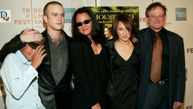 Robin Williams poses with sons Cody and Zack, then-wife Marsha and daughter Zelda at the screening of 'House Of D' during the 2004 Tribeca Film Festival.