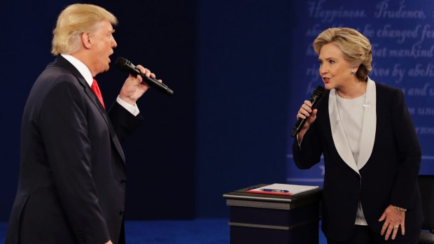 Republican nominee Donald Trump and his Democrat opponent Hillary Clinton square off in the second presidential debate.