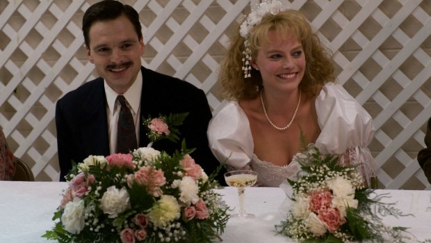 Sebastian Stan as Jeff Gillooly and Margot Robbie as Tonya Harding in the film <i>I, Tonya</i>.