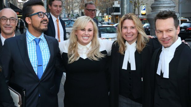 Rebel Wilson and her legal team outside the Victorian Supreme Court.