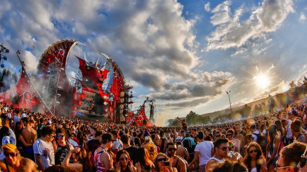 Revellers at a previous Defqon.1 dance music festival, where a man died on Saturday night.
