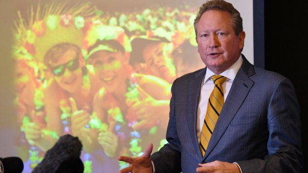Pacific project: Andrew Forrest presents his proposed new rugby championship to the media.