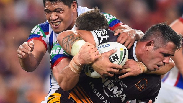 Workhorse: Corey Parker carries Sam Mataora and Tyler Randell.