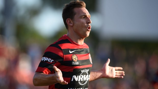 Back to business: After almost a year out Wanderers striker Brendon Santalab is set to play against Perth Glory on Sunday. 
