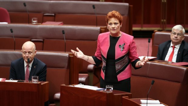 Pauline Hanson, during her parliamentary rendition of Moving Picture's classic 'What About Me?' 