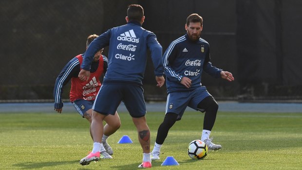 Argentina great Lionel Messi at training.