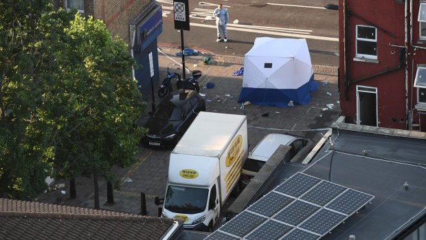 The van that is believed to have been driven into pedestrians near Finsbury Park Mosque.