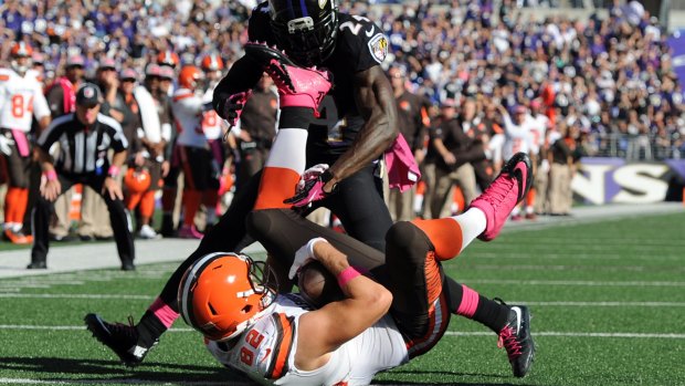 Incredible completion: Cleveland Browns tight end Gary Barnidge grabs the ball.