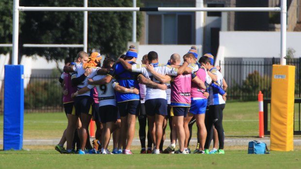 United front: The Parramatta Eels came together at training on Friday to try to focus their attention on the Sharks.