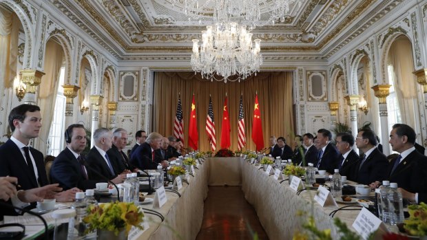 Donald Trump and Chinese President Xi Jinping meet at Mar-a-Lago on April 7.