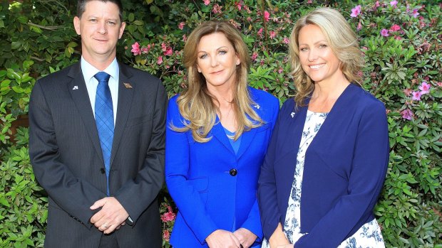 From left: Australian Liberty Alliance Senate candidates Bernard Gaynor, Debbie Robinson and Kirralie Smith at the party's launch in 2015.