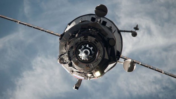 In this 2014 photo, an ISS Progress resupply vehicle approaches the International Space Station. 