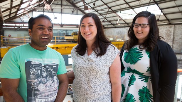 Newcastle University's BiomarX team at the Australian Technology Park (from left): Mohammed Riazuddin, Kirsty Pringle and Sarah Delforce.