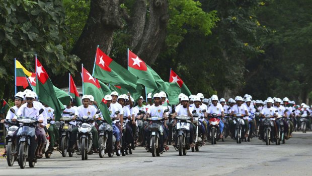 Supporters of the military-backed Union Solidarity and Development Party campaigning on Sunday. 