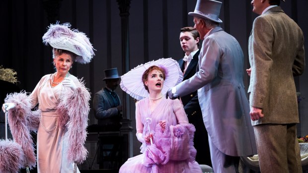 Cast members from the new production of My Fair Lady, including Anna O'Byrne (seated) as Eliza Doolittle.
