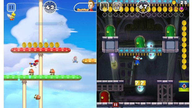 Mario automatically runs, vaults and climbs his way to the end of the course, with players controlling his jumps.