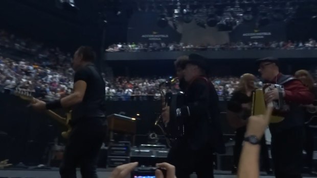 Springsteen was joined by four bandmates including saxophonist Jake Clemons and singer Patti Scialfa. 