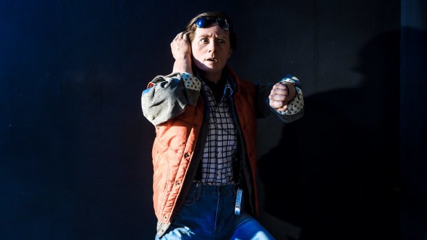 It looks like Marty McFly (Michael J. Fox) but it's a high-tech silicone version.