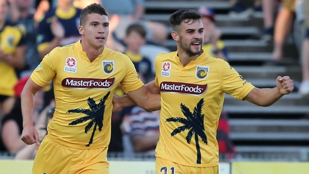 Mitch Austin (left) has left the Mariners to join Melbourne Victory.