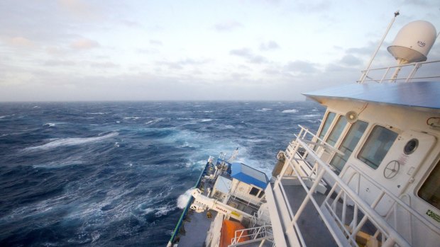 All at sea: CSIRO's RV Investigator in rough weather in the Southern Ocean. 
