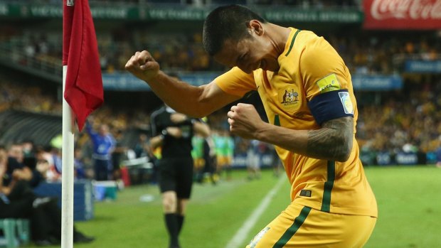 Star of the show: Tim Cahill is on track to make 100 appearances for Australia.