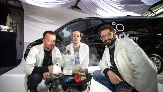 The BioHack Van trio of James Bush, Meow-Ludo Meow Meow and Enrico Penzo want to put a scientific lab in a van.