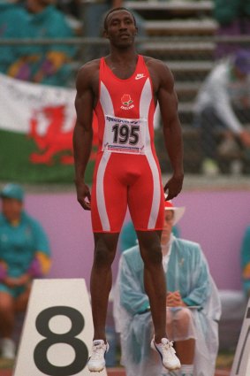 Linford Christie on the blocks in Victoria 1994.