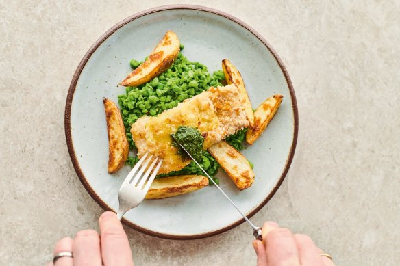 Cheat's fish and chips from Jamie Oliver.