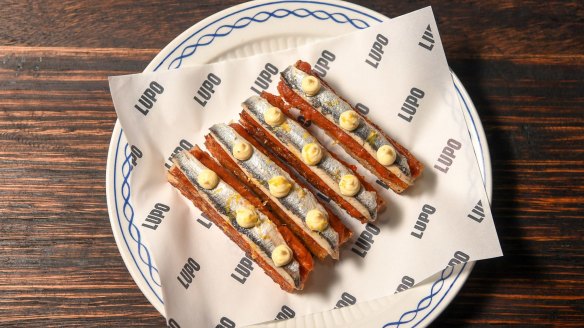 Go-to dish: Crostini stacked with 'nduja and anchovy.