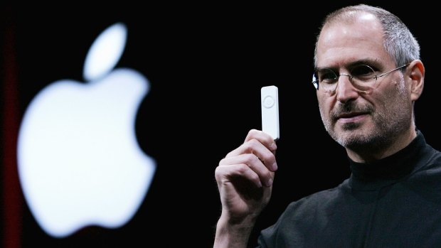 The late Steve Jobs at the launch of the iPod Shuffle in 2005.