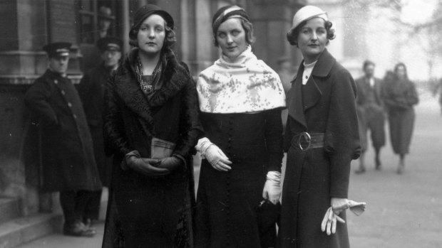Three of the Mitford sisters at Lord Stanley of Aldernay s wedding. From left to right  Unity Mitford; Diana Mitford  Mrs Bryan Guinness, later Lady Diana Mosley  and writer Nancy Mitford.