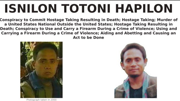 A wanted poster for Isnilon Hapilon, allegedly killed on Monday.